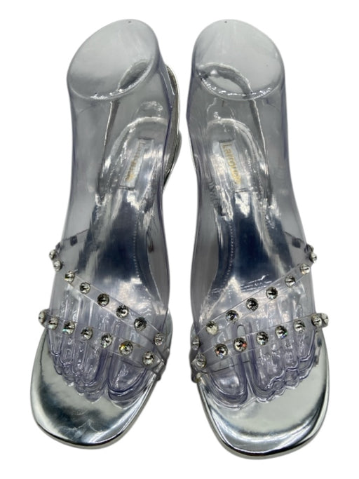 Larroude Shoe Size 7 Clear & Silver PVC & Patent Leather Slingback Sandals Clear & Silver / 7