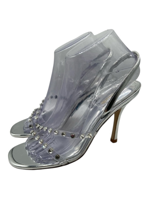 Larroude Shoe Size 7 Clear & Silver PVC & Patent Leather Slingback Sandals Clear & Silver / 7