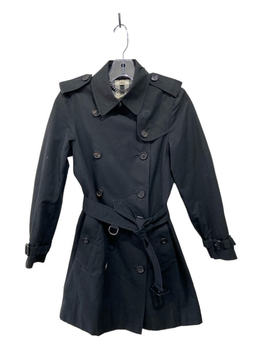 Burberry Size 2 Black Cotton Epaulettes Double Breasted Belted Trench Coat Black / 2