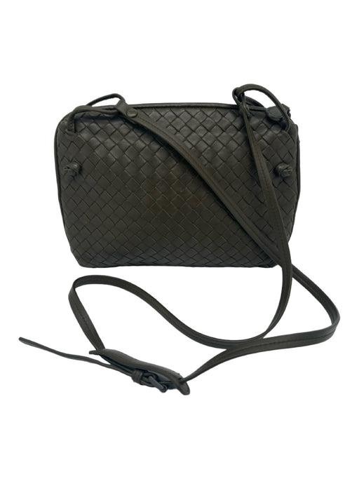 Bottega Veneta Green Leather Woven Top Zip Crossbody Bag Green / S