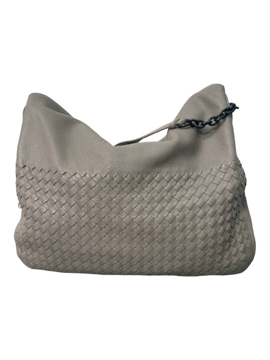 Bottega Veneta Gray Leather Woven Chain Top Flap Top Handle Bag Gray / L