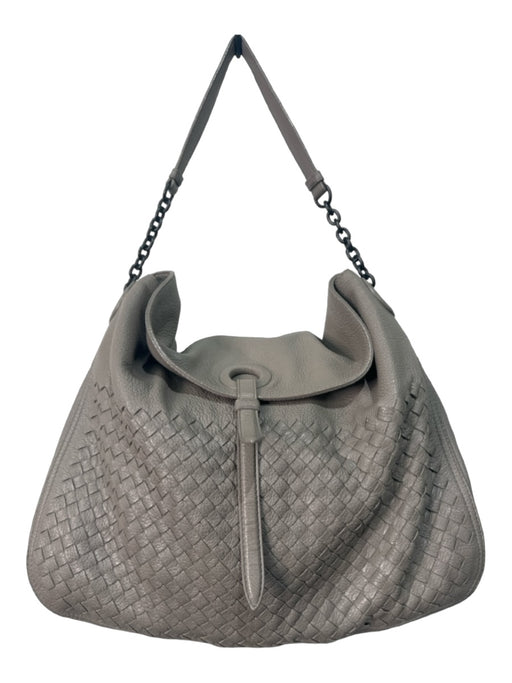 Bottega Veneta Gray Leather Woven Chain Top Flap Top Handle Bag Gray / L