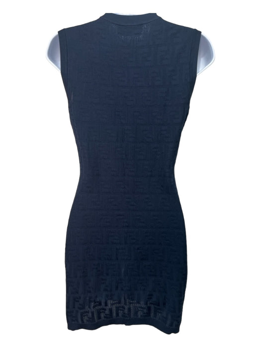 Fendi Size 42 Navy Viscose Blend Logo Jaquard Sleeveless Sheath Dress Navy / 42