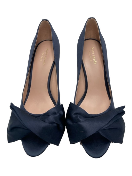 Kate Spade Shoe Size 8 Navy Satin Twist Detail Open Toe Midi Closed Heel Pumps Navy / 8