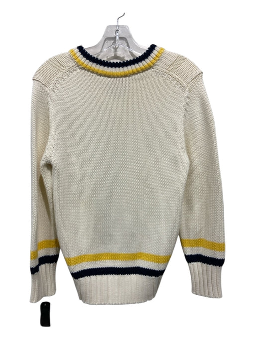 Denimist Size S Cream, Yellow & Navy Cotton V Neck Cable Stitch Sweater Cream, Yellow & Navy / S