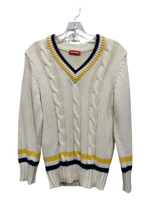 Denimist Size S Cream, Yellow & Navy Cotton V Neck Cable Stitch Sweater Cream, Yellow & Navy / S