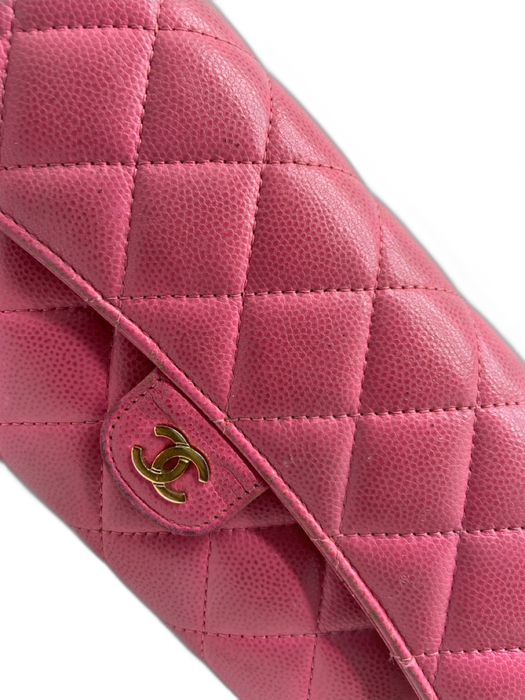 Chanel Light Pink Caviar Leather Gold hardware Diamond Quilt Flap Wallets Light Pink