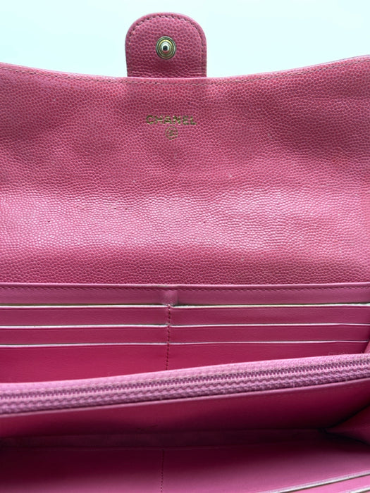 Chanel Light Pink Caviar Leather Gold hardware Diamond Quilt Flap Wallets