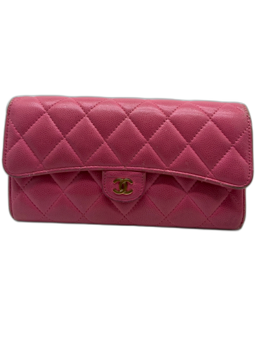 Chanel Light Pink Caviar Leather Gold hardware Diamond Quilt Flap Wallets Light Pink