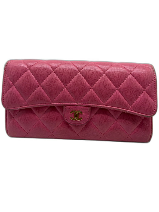 Chanel Light Pink Caviar Leather Gold hardware Diamond Quilt Flap Wallets Light Pink