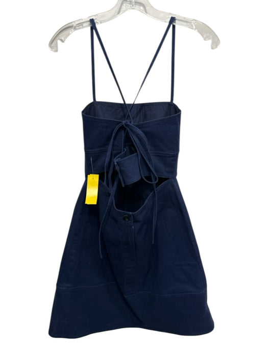 Proenza Schouler Size 4 Navy Cotton Blend Spaghetti Strap Paneled Dress Navy / 4