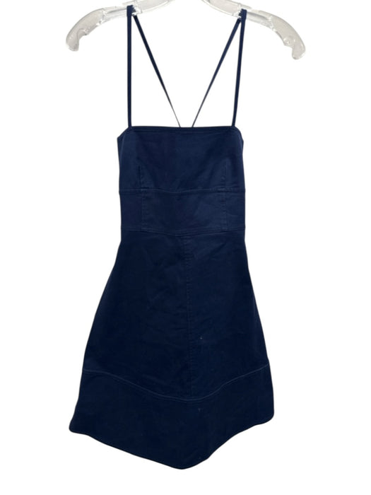 Proenza Schouler Size 4 Navy Cotton Blend Spaghetti Strap Paneled Dress Navy / 4