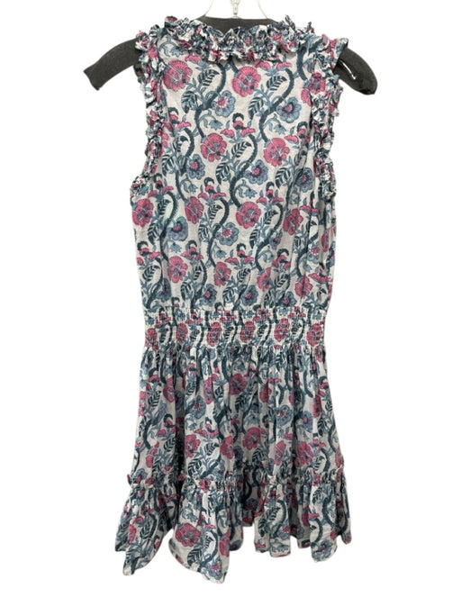 Anna Cate Size S White, Blue & Pink Cotton Floral Sleeveless V Neck Dress White, Blue & Pink / S