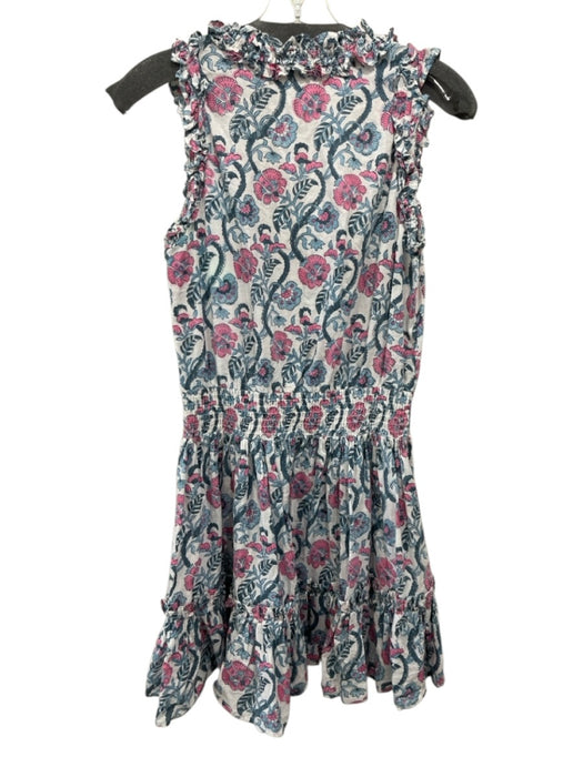 Anna Cate Size S White, Blue & Pink Cotton Floral Sleeveless V Neck Dress White, Blue & Pink / S