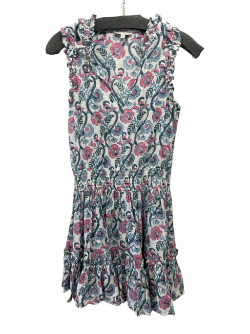 Anna Cate Size S White, Blue & Pink Cotton Floral Sleeveless V Neck Dress White, Blue & Pink / S
