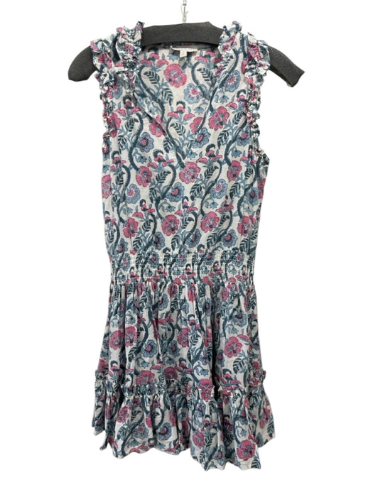 Anna Cate Size S White, Blue & Pink Cotton Floral Sleeveless V Neck Dress White, Blue & Pink / S