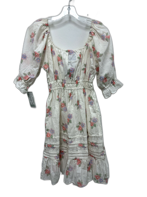 CJ Laing Size XS White, Pink & Multi Cotton Floral 1/2 Balloon Sleeve Dress White, Pink & Multi / XS