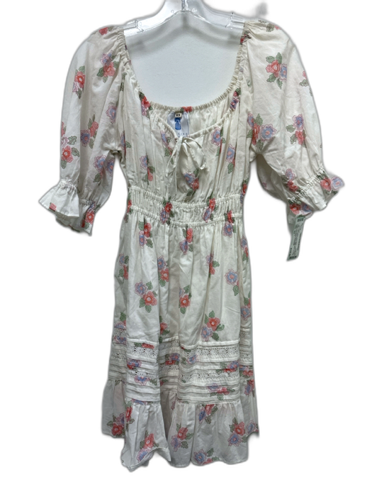 CJ Laing Size XS White, Pink & Multi Cotton Floral 1/2 Balloon Sleeve Dress White, Pink & Multi / XS