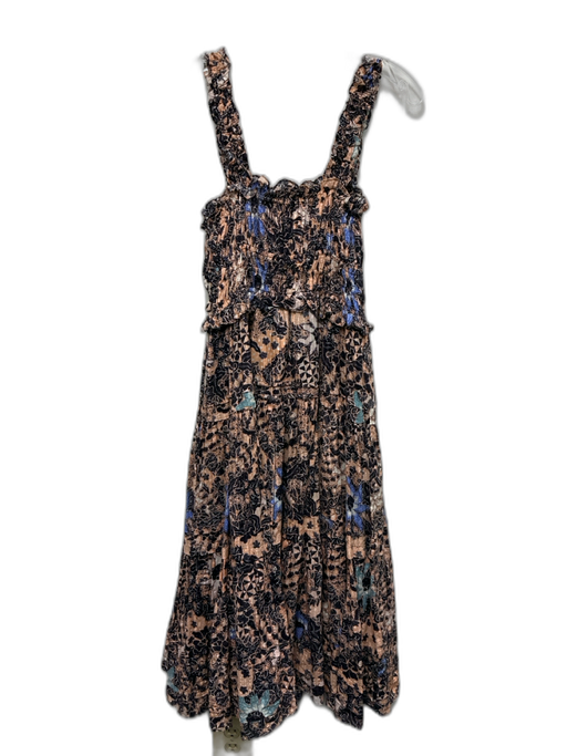 Ulla Johnson Size 4 Black, Peach & Multi Cotton Blend Abstract Print Dress Black, Peach & Multi / 4