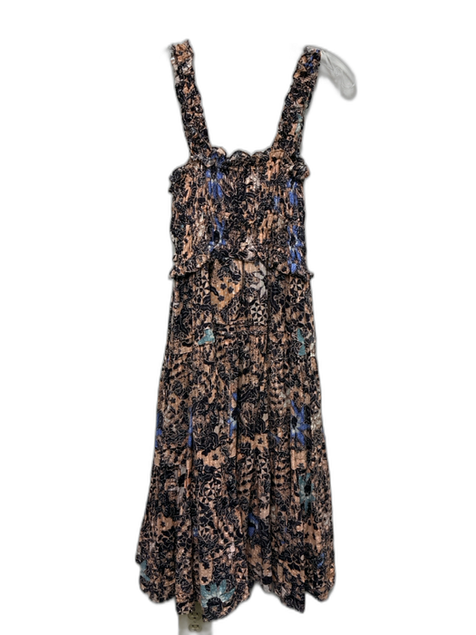 Ulla Johnson Size 4 Black, Peach & Multi Cotton Blend Abstract Print Dress Black, Peach & Multi / 4