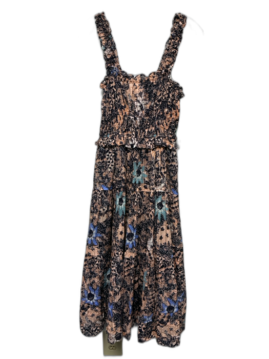 Ulla Johnson Size 4 Black, Peach & Multi Cotton Blend Abstract Print Dress Black, Peach & Multi / 4