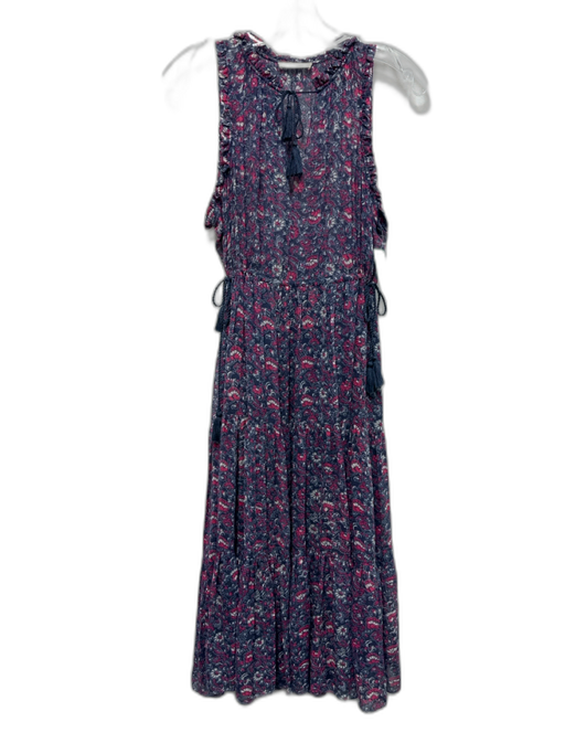 Ulla Johnson Size 2 Blue & Purple Silk Floral Sleeveless Tassel V Neck Dress Blue & Purple / 2