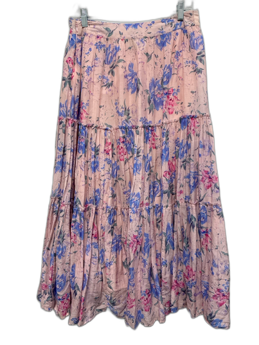 Loveshackfancy Size 4 Pink, Blue & Green Cotton & Silk Floral Tiered Midi Skirt Pink, Blue & Green / 4