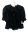 Doen Size XS Black Cotton Short Puff Sleeve Ruffle Button Up Semi Sheer Top Black / XS