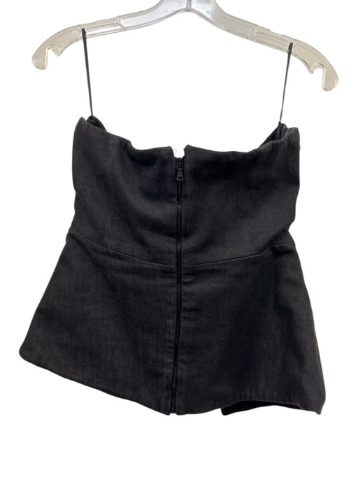 Safiyaa Size 6 Charcoal Black Cotton Blend Denim Strapless Gathered Pleats Top Charcoal Black / 6