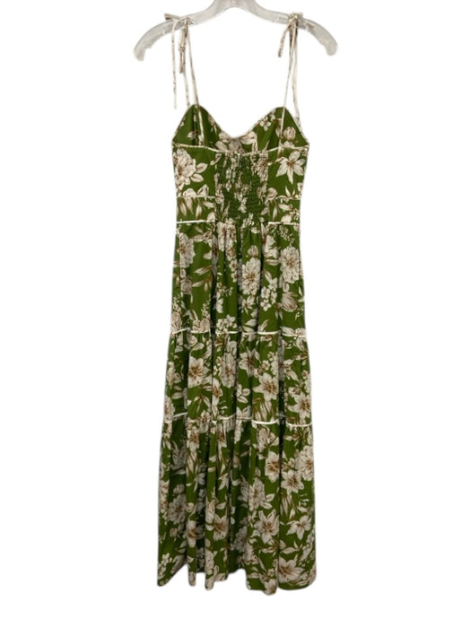 Christy Lynn Size XS Green, Brown, White Cotton Tie Straps Floral Gathered Dress Green, Brown, White / XS