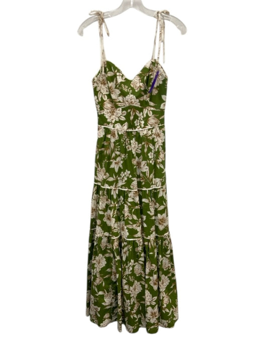 Christy Lynn Size XS Green, Brown, White Cotton Tie Straps Floral Gathered Dress Green, Brown, White / XS