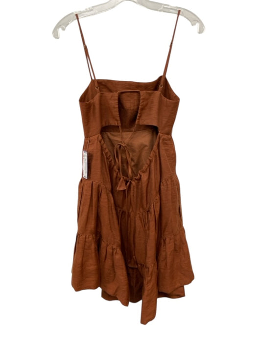 Shona Joy Size 4 Brown Linen Blend Spaghetti Strap Tiered Gathered Dress Brown / 4