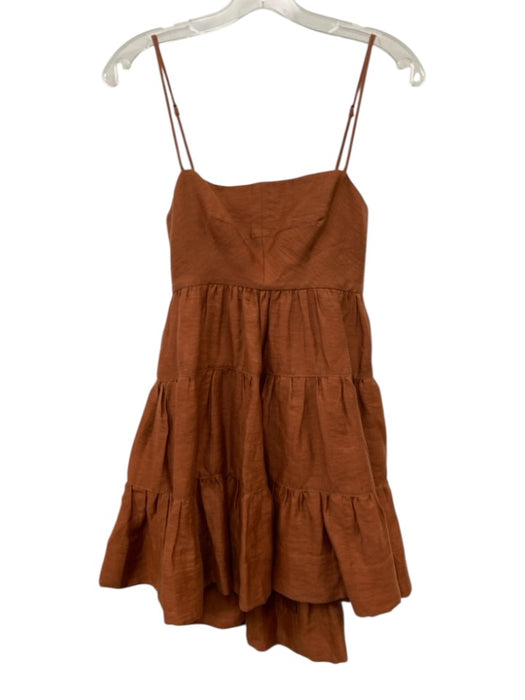 Shona Joy Size 4 Brown Linen Blend Spaghetti Strap Tiered Gathered Dress Brown / 4