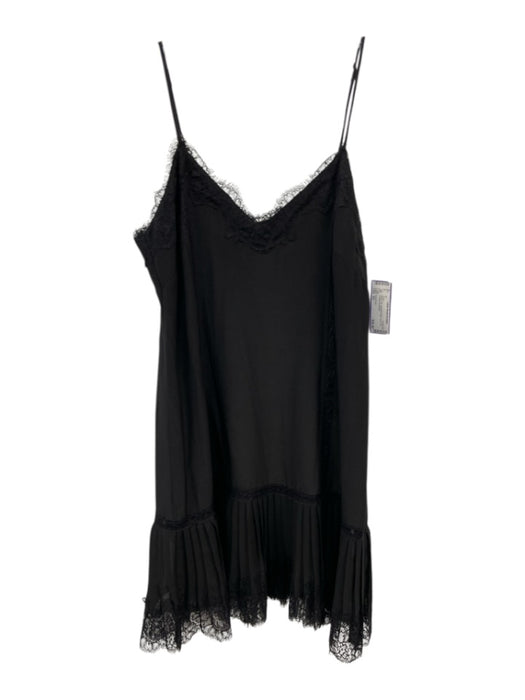 Gold Hawk Size XS Black Silk Spaghetti Strap Lace Trim Pleated Dress Black / XS