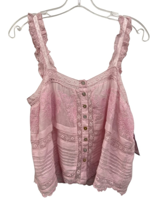 Love Shack Fancy Size Small Pink Cotton Sleeveless Floral Lace Button Front Top Pink / Small