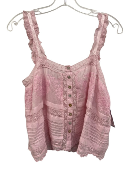Love Shack Fancy Size Small Pink Cotton Sleeveless Floral Lace Button Front Top Pink / Small