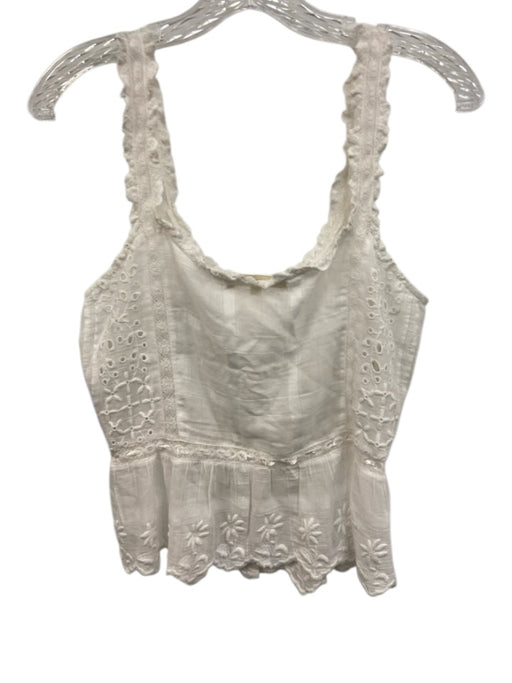 Love Shack Fancy Size Small White Cotton Sleeveless Floral Eyelet Peplum Top White / Small