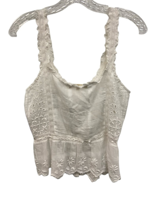 Love Shack Fancy Size Small White Cotton Sleeveless Floral Eyelet Peplum Top White / Small