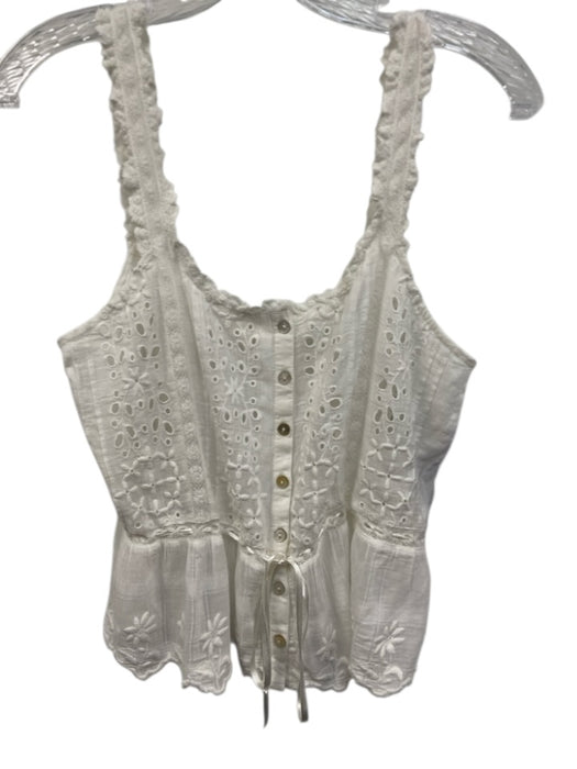 Love Shack Fancy Size Small White Cotton Sleeveless Floral Eyelet Peplum Top White / Small