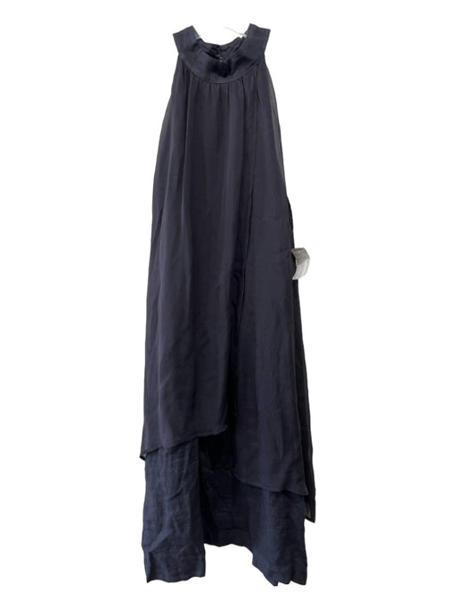 120% Lino Size 46/L Black Linen Sleeveless High Neck Sheer Overlay Dress Black / 46/L