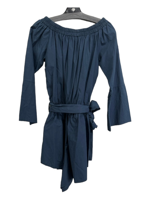 Faithfull the Brand Size 4 Navy Blue Cotton Off Shoulder Bell Sleeve Sash Romper Navy Blue / 4