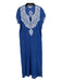 Sulu Size 10 Blue & White Cotton & Silk V Neck Embroidered Cap Sleeve Dress Blue & White / 10