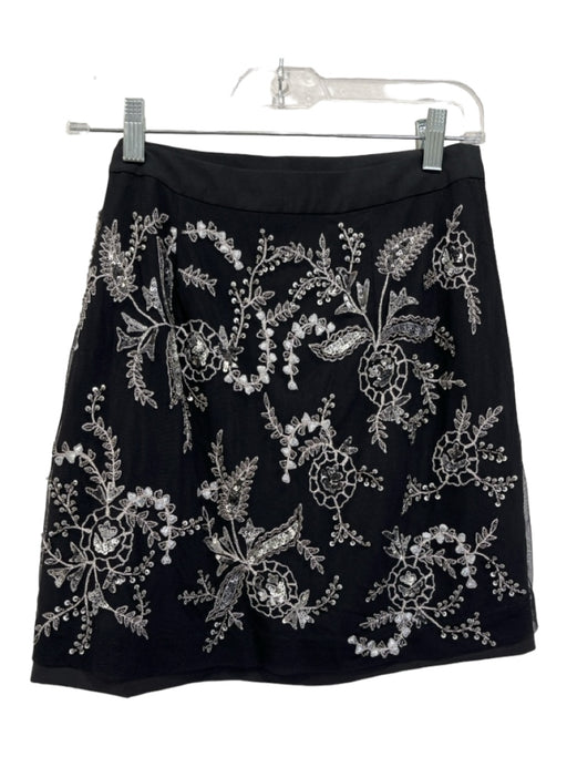 Club Monaco Size 4 Black & Silver Nylon Side Zip Embroider Detailing Skirt Black & Silver / 4