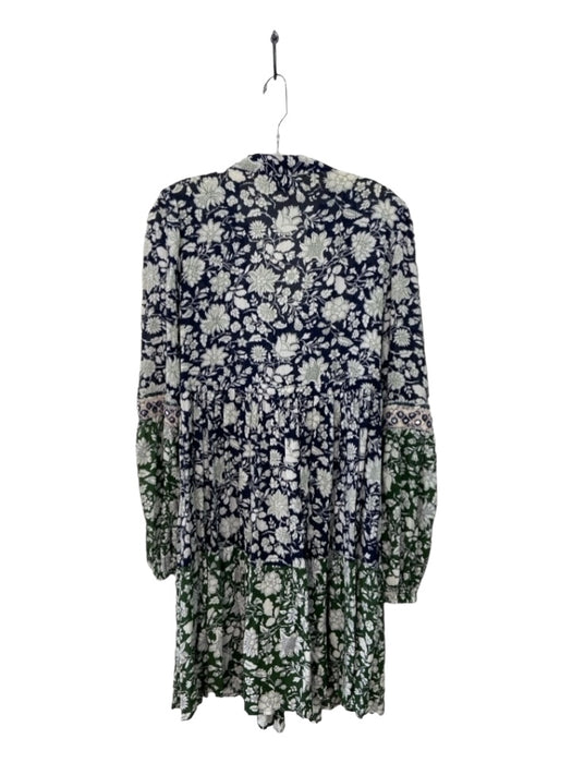 Miss June Paris Size L White Green & Blue Rayon round split neck Floral Dress White Green & Blue / L