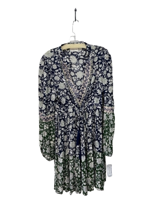 Miss June Paris Size L White Green & Blue Rayon round split neck Floral Dress White Green & Blue / L