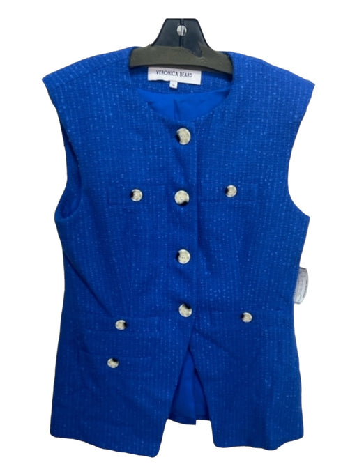 Veronica Beard Size 10 Blue Cotton Blend Button Front Sleeveless Tweed Top Blue / 10