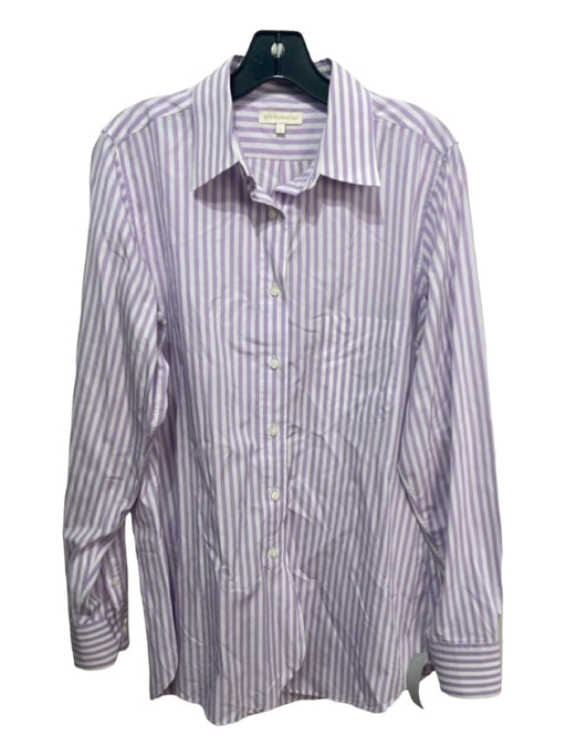 Ann Mashburn Size L Purple & White Cotton Collared Button Up Long Sleeve Top Purple & White / L