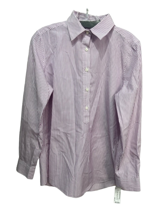 Ann Mashburn Size L Purple & White Cotton Collar Long Sleeve Striped Top Purple & White / L