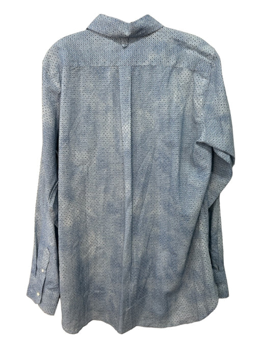 Ann Mashburn Size XL Blue Linen Blend 3/4 Button Long Sleeve Collar Printed Top Blue / XL