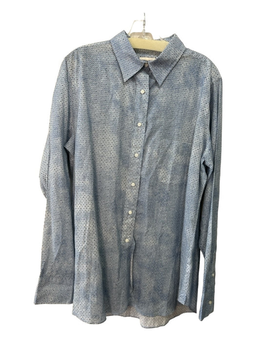 Ann Mashburn Size XL Blue Linen Blend 3/4 Button Long Sleeve Collar Printed Top Blue / XL